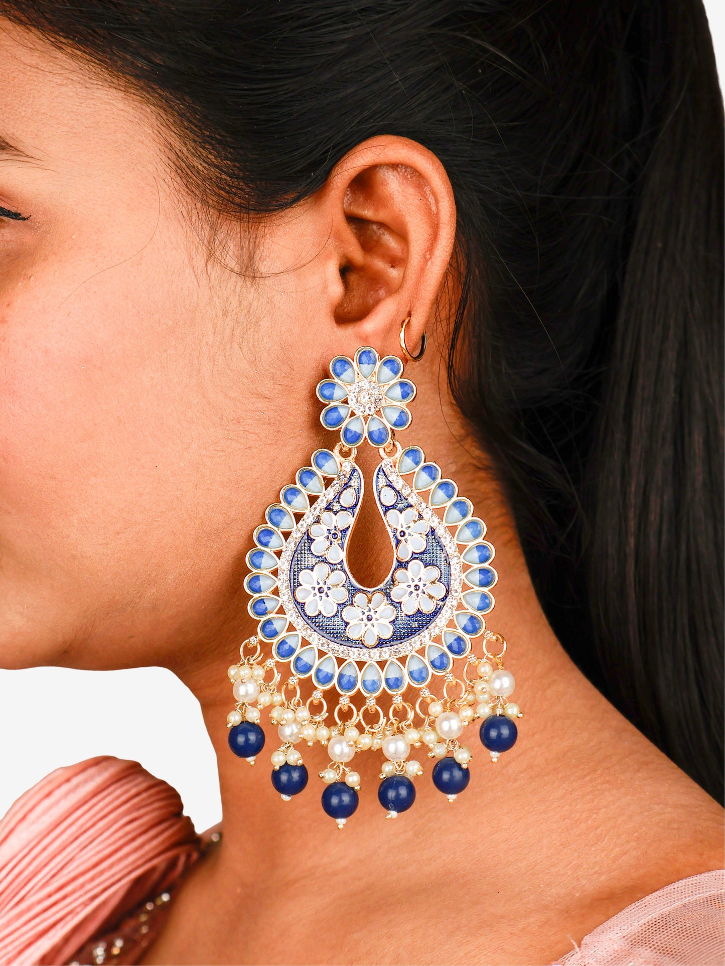 Jewels Chandbali Earrings for Women with Kundan Stones and Beads by Shreekama