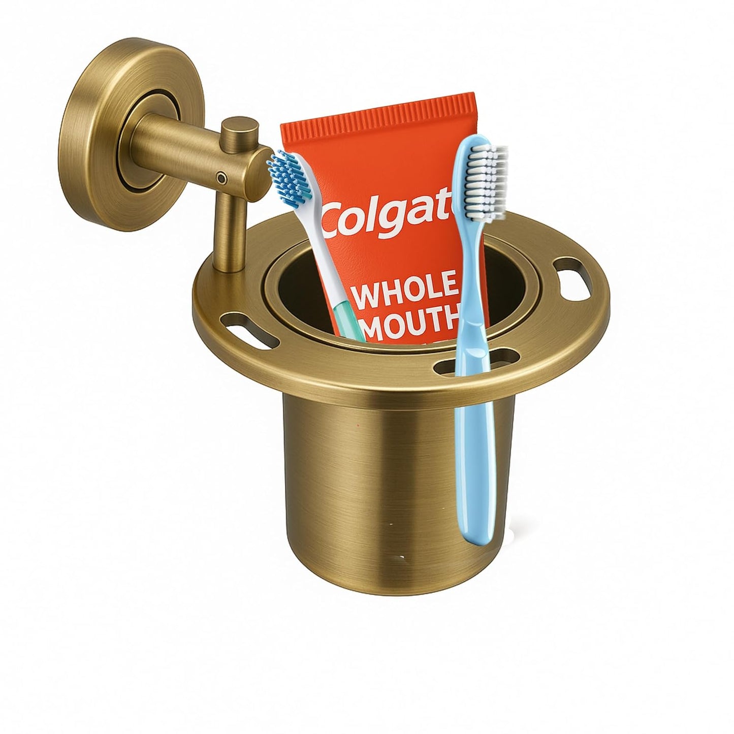 Fossa Brush Holder β Stainless Steel Wall Mounted Tumbler & Toothbrush Holder for Bathroom | Rustproof Organizer & Bathroom Accessories Set | Gold Matte Finish