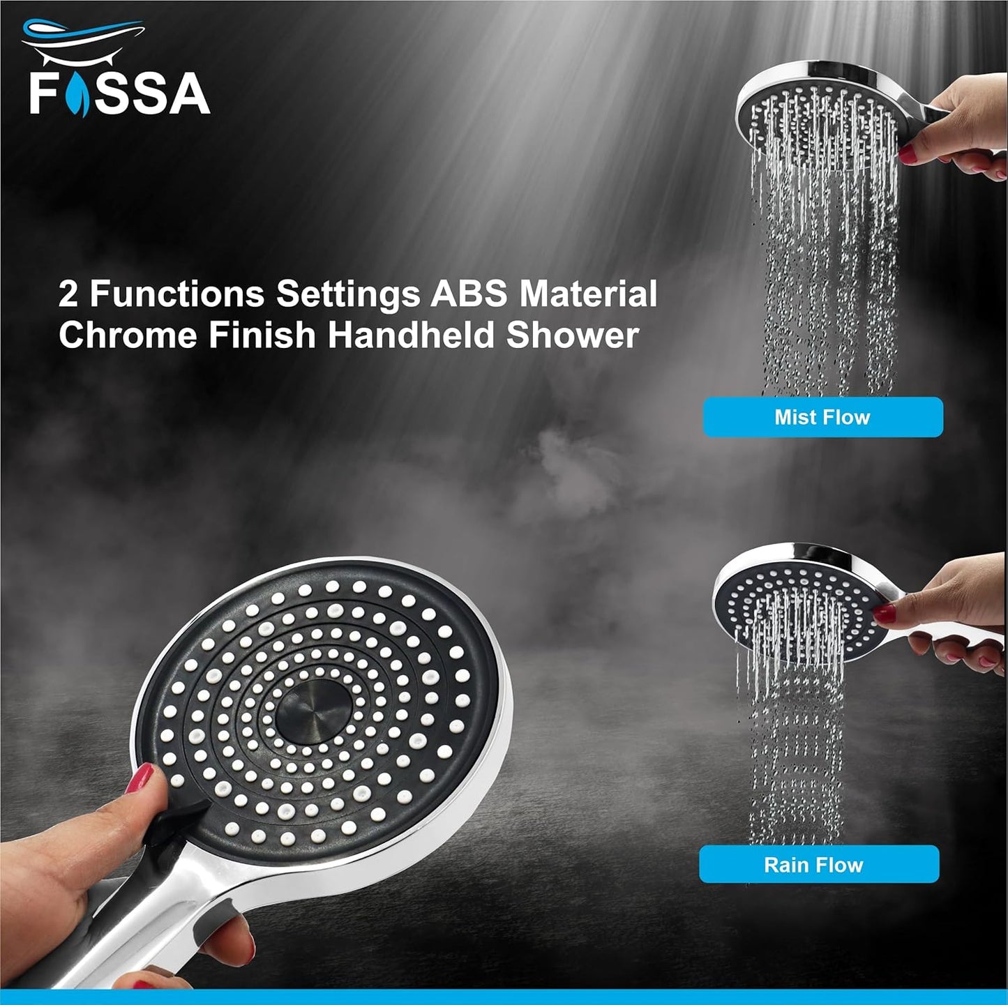 Fossa Gloria Hand Shower Set – High Pressure Shower & 2 Spray Modes | ABS Body, Chrome Finish (Hand Shower Only)