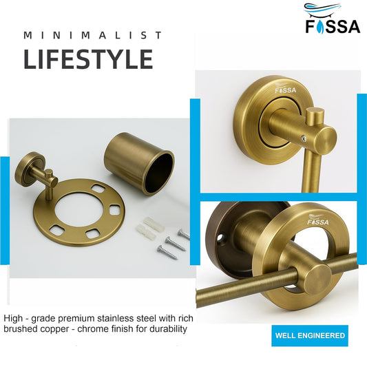 Fossa Brush Holder – Stainless Steel Wall Mounted Tumbler & Toothbrush Holder for Bathroom | Rustproof Organizer & Bathroom Accessories Set | Gold Matte Finish